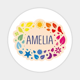 Amelia  name with colorful leaves Magnet